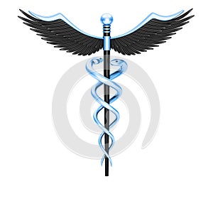 Blue caduceus medical symbol