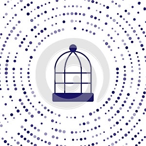 Blue Cage for birds icon isolated on white background. Abstract circle random dots. Vector