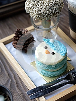 Blue cake on coffee table