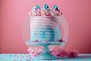 Blue Cake With Pink and Blue Frosting