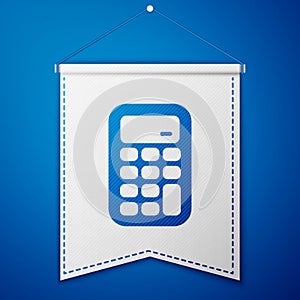 Blue Calculator icon isolated on blue background. Accounting symbol. Business calculations mathematics education and