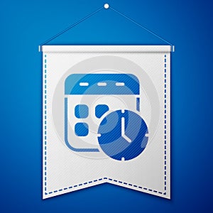Blue Calendar and clock icon isolated on blue background. Schedule, appointment, organizer, timesheet, time management