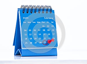 A blue calendar on February 29, 2024 on a leap year or leap day on a white background