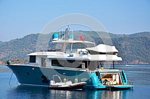 Blue calm sea in a boat