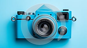 Blue Camera On Blue Background: Pop-inspired Imagery With Minimal Retouching photo