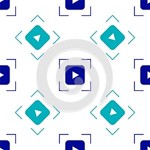 Blue Camera focus frame line icon isolated seamless pattern on white background. Vector
