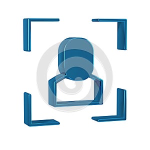 Blue Camera focus frame line icon isolated on transparent background.