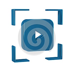 Blue Camera focus frame line icon isolated on transparent background.