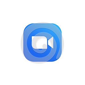 Blue camera icon - Live media streaming application for the phone, conference video calls. Video communications symbol modern.