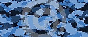 Blue camouflage banner. background and texture