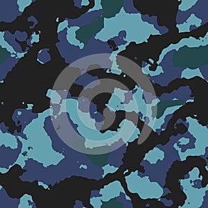 Blue camouflage seamless pattern. Military background. Vector illustration. EPS 10.