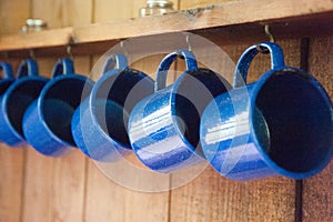 Blue Camping Mugs Hanging Metal