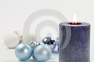 Blue candle and white background