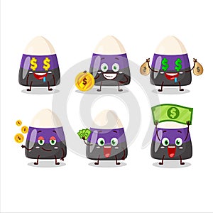 Blue candy corn cartoon character with cute emoticon bring money