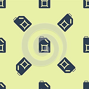 Blue Canister for motor machine oil icon isolated seamless pattern on yellow background. Oil gallon. Oil change service