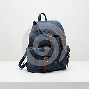 Blue backpack isolated on white background with front view