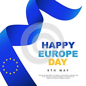 The blue canvas of the European flag. 12 five-pointed yellow stars. 9th May. Happy Europe Day. Vector illustration