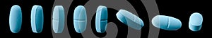 Blue caplet pill on black