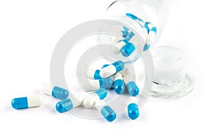 Blue capsules with Transparent bottle, healthcare and medicine