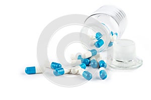 Blue capsules with Transparent bottle, healthcare and medicine