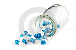 Blue capsules with Transparent bottle, healthcare and medicine