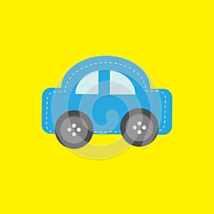 Blue car applique with dash line thred and wheel