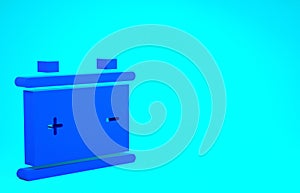 Blue Car battery icon isolated on blue background. Accumulator battery energy power and electricity accumulator battery