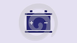 Blue Car battery icon isolated on purple background. Accumulator battery energy power and electricity accumulator