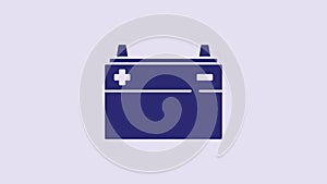 Blue Car battery icon isolated on purple background. Accumulator battery energy power and electricity accumulator