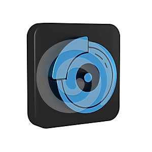 Blue Car brake disk with caliper icon isolated on transparent background. Black square button.