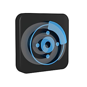 Blue Car brake disk with caliper icon isolated on transparent background. Black square button.