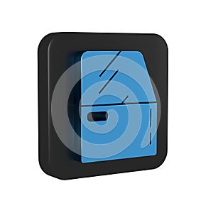 Blue Car door icon isolated on transparent background. Black square button.