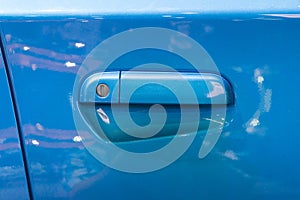 Blue car door lock and handle