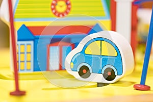 Blue Car and House Wooden Toy - Play set Educational toys for pr