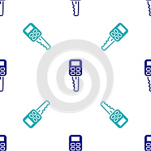 Blue Car key with remote icon isolated seamless pattern on white background. Car key and alarm system. Vector
