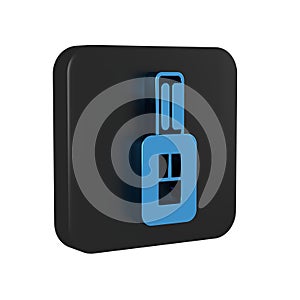 Blue Car key with remote icon isolated on transparent background. Car key and alarm system. Black square button.