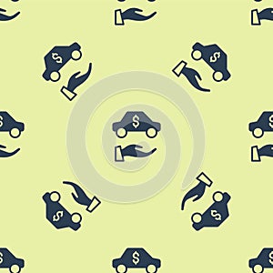 Blue Car rental icon isolated seamless pattern on yellow background. Rent a car sign. Key with car. Concept for