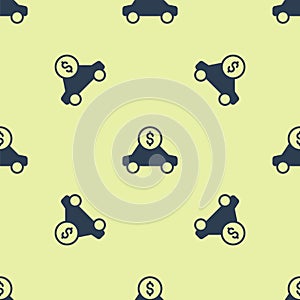 Blue Car rental icon isolated seamless pattern on yellow background. Rent a car sign. Key with car. Concept for