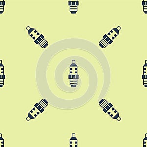 Blue Car spark plug icon isolated seamless pattern on yellow background. Car electric candle. Vector