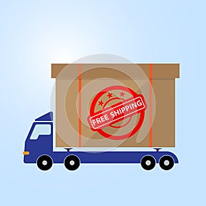 Blue car truck carry box icon free shipping concept