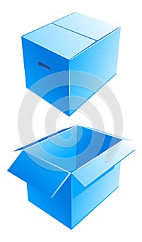 Blue cardboard box opened isolated