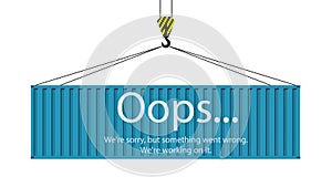 Blue cargo container hanging on a crane hook