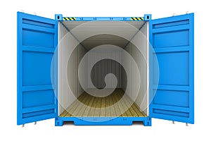 Blue cargo container with open doors