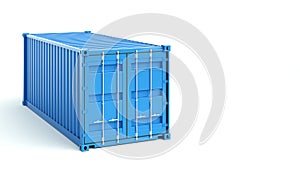 Blue cargo container on white background. 3D rendering