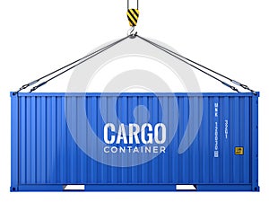 Blue cargo freight shipping container isolated on white background