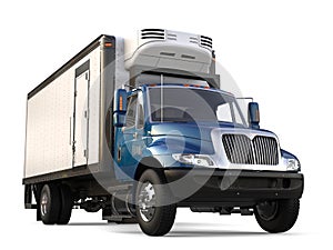 Blue cargo refrigerator truck