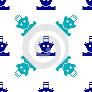 Blue Cargo ship icon isolated seamless pattern on white background. Vector
