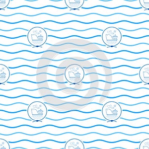 Blue Cargo Ship, Seamless Pattern