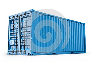 Blue cargo shipping container. 3D Rendering