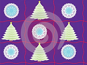 Blue Cartoon Christmas Tree Seamless Pattern.